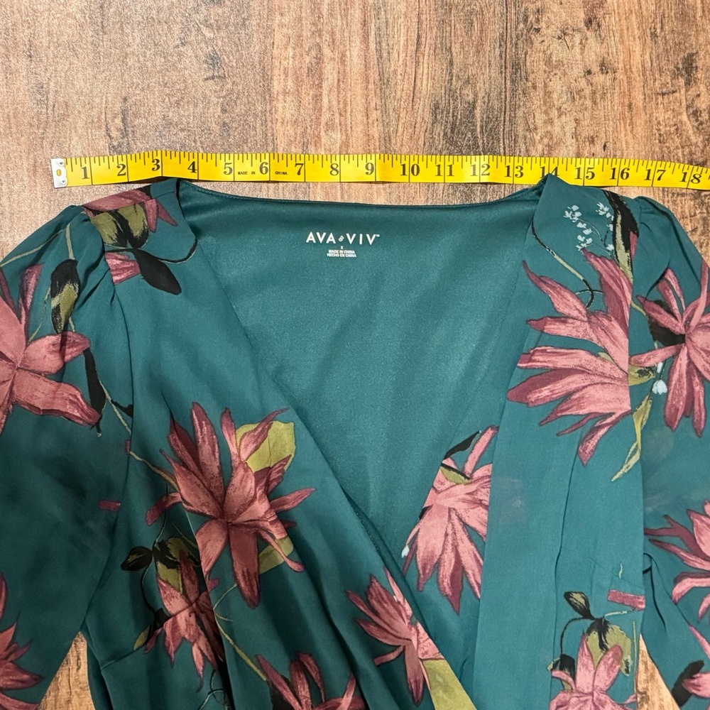 Women's Teal Floral Faux Wrap Maxi Dress - Pink Floral Print - Picture 4 of 8